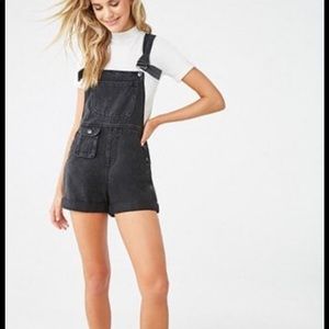 Cuffed denim overall shorts